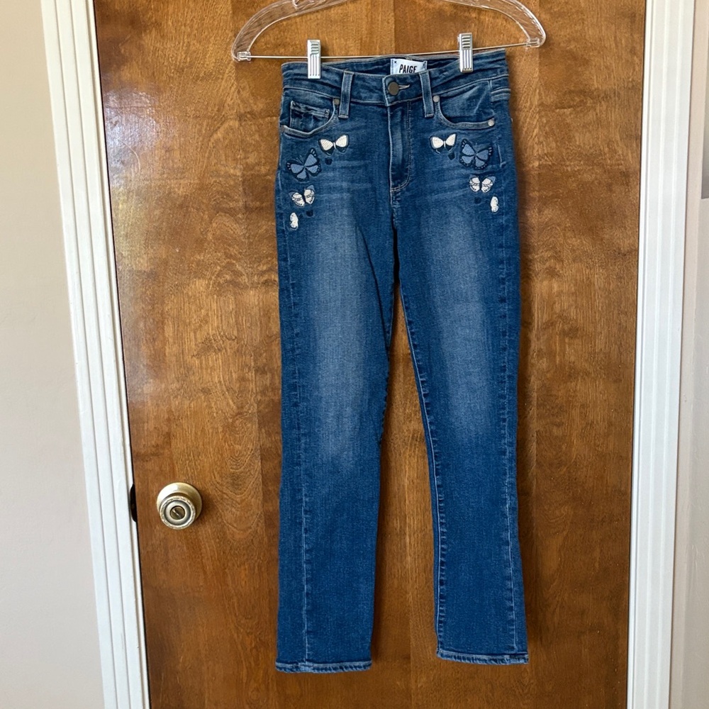 PAIGE Denim Straight Leg Jeans with Butterfly Detail